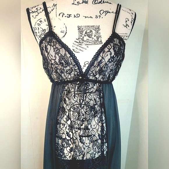 Vintage Jill Andrea Black Maxi Slip Dress Lingerie Medium - Picture 3 of 8